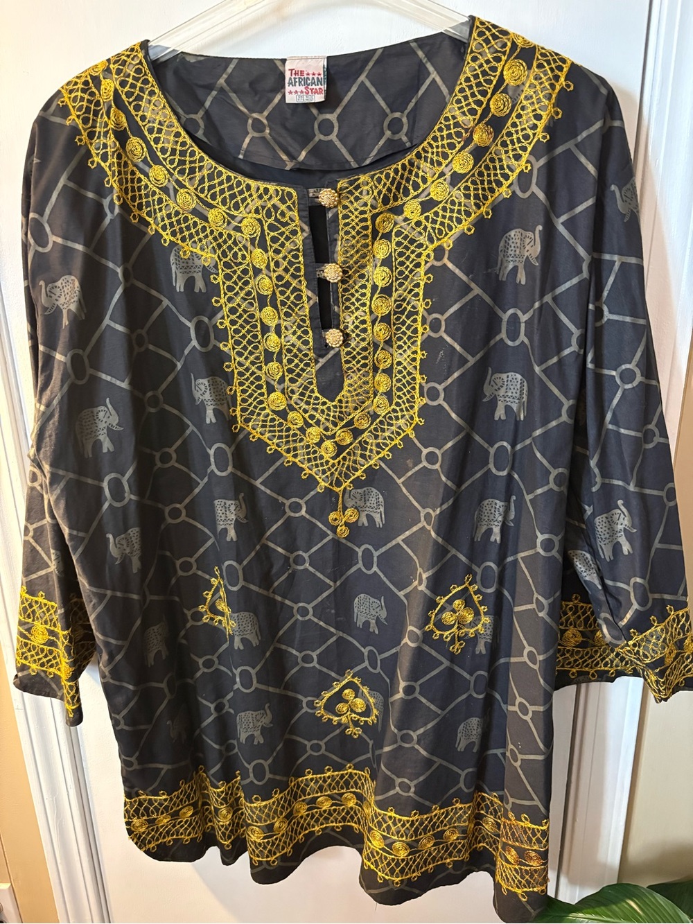 Men's Black Shirt with Yellow Embroidery